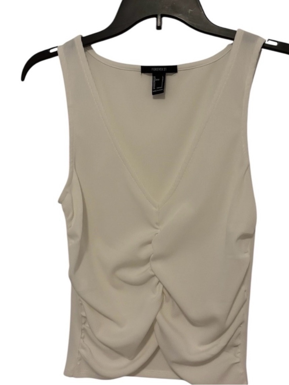 Forever 21 White V-Neck Ruched Tank